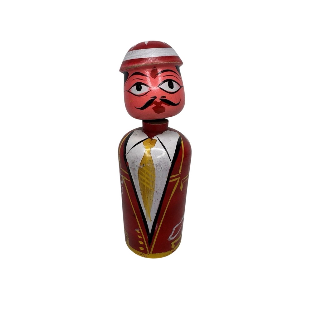 Vintage Hand Painted Wooden Japanese Bobble Head Nodding Folk Art Man Figure 6in